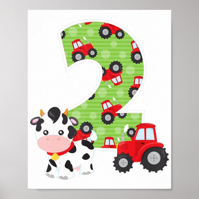 2nd Birthday Farm Animals Number 2 Years Old Party Poster (Front)