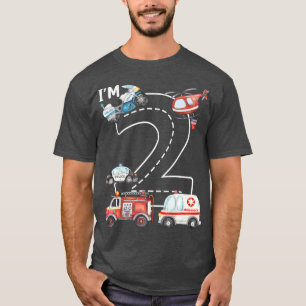 2nd Birthday Fire Truck Ambulance Police Car 2 Yea T-Shirt