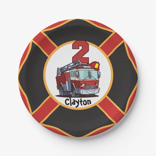 2nd Birthday Fire Truck Paper Plate (Front)