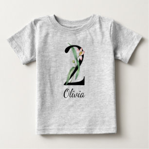 2nd Birthday Floral Personalised Name Baby T-Shirt
