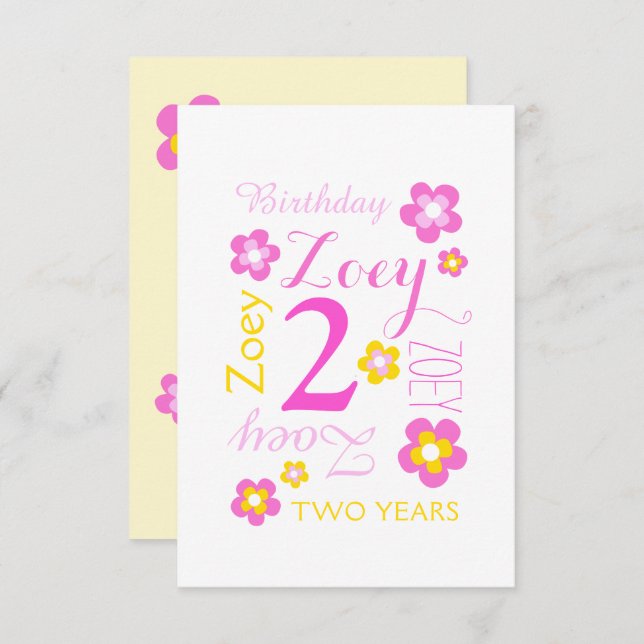2nd birthday flower graphic yellow pink surprise invitation (Front/Back)