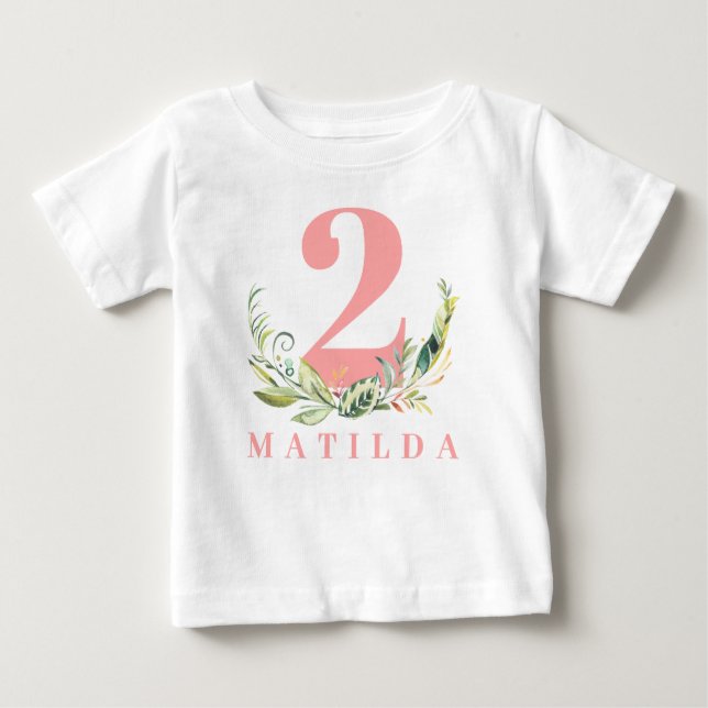 2nd birthday foliage + floral age number baby T-Shirt (Front)