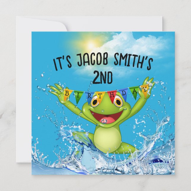 2nd Birthday Frog Jumplng in Water  Invitation (Front)