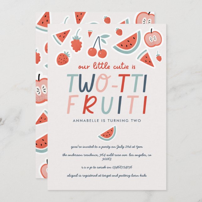 2nd birthday fruit red summer children's party invitation (Front/Back)