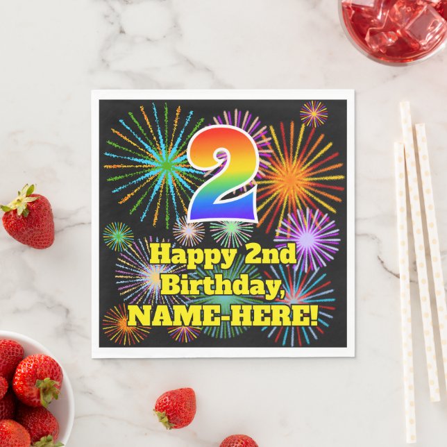 2nd Birthday: Fun Fireworks Pattern + Rainbow 2 Napkin (Insitu)