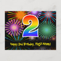 2nd Birthday – Fun Fireworks Pattern + Rainbow 2