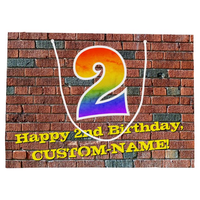 2nd Birthday: Fun, Graffiti-Inspired Rainbow # 2 Large Gift Bag (Back)