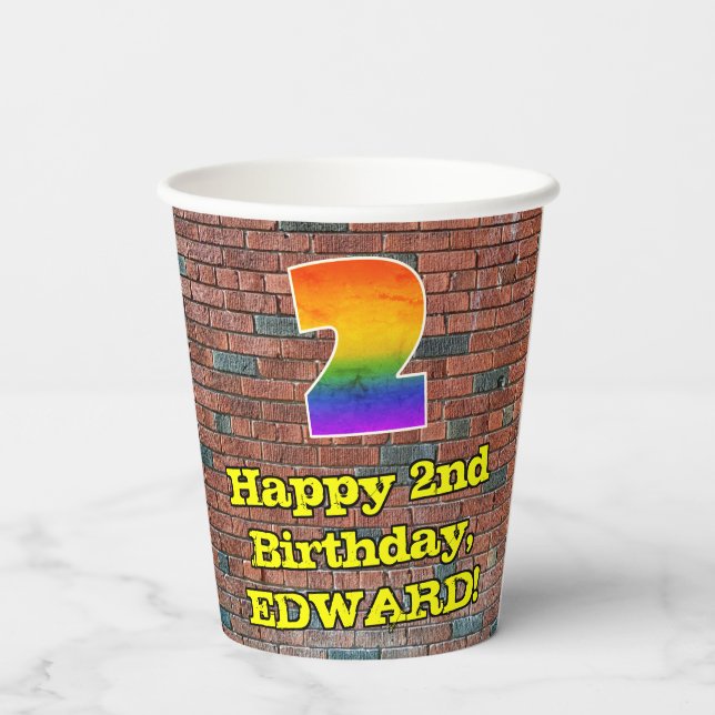 2nd Birthday: Fun Graffiti-Inspired Rainbow 2 Paper Cups (Back)