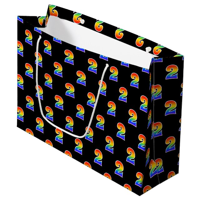 2nd Birthday: Fun Rainbow Event Number 2 Pattern Large Gift Bag (Front Angled)