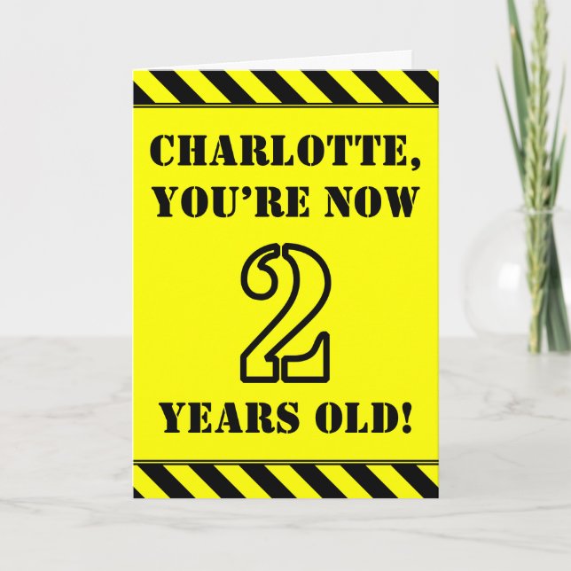 2nd Birthday: Fun Stencil Style Text, Custom Name Card (Front)