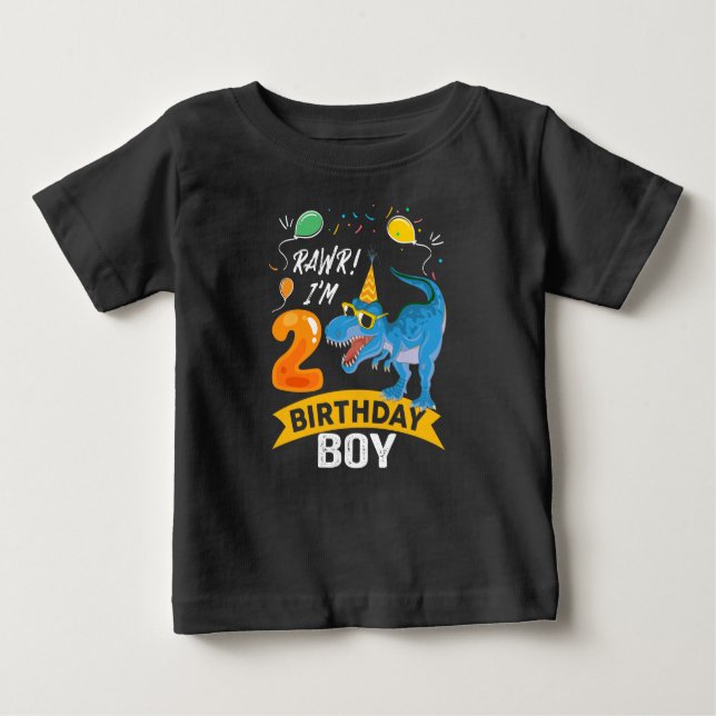 2nd Birthday Gift Boy T Rex Dinosaur 2 Year Old Baby T-Shirt (Front)