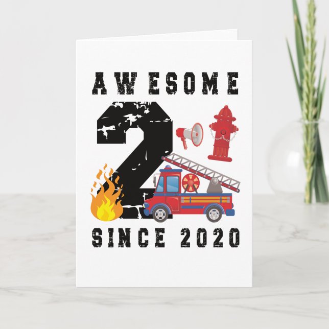 2nd Birthday Gift Firefighter Boy Born in 2020 Card (Front)