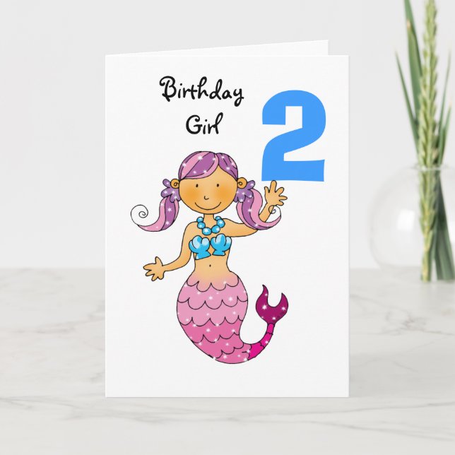 2nd birthday gift for a girl, cute mermaid card (Front)