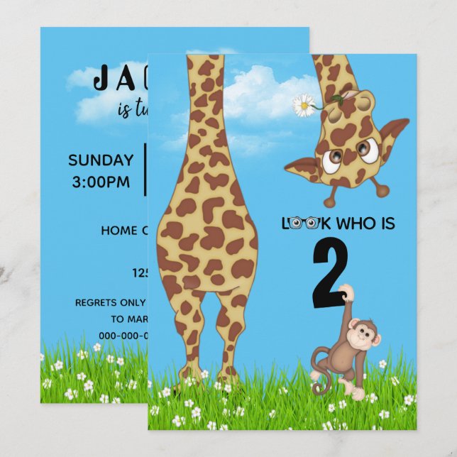 2nd Birthday Giraffe in Grass   Invitation (Front/Back)