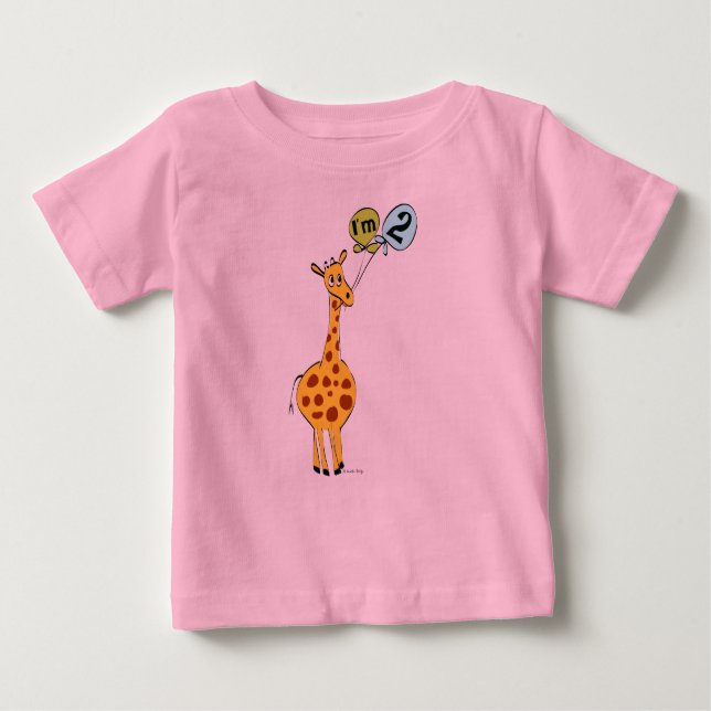 2nd Birthday Giraffe with Balloons Baby T-Shirt (Front)