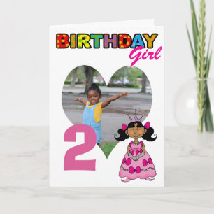 2nd Birthday Girl Black Hair Princess Photo Card