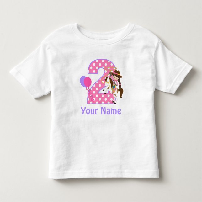 2nd Birthday Girl Cowgirl Personalised T Shirt (Front)