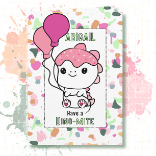 2nd Birthday Girl Dinosaur Cartoon Adorable  Card