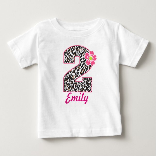 2nd Birthday Girl Hot Pink & leopard print Baby T-Shirt (Front)