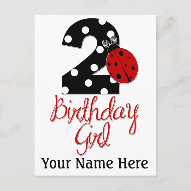 2nd Birthday Girl - Ladybug - 2 Lady Bug Postcard (Front)