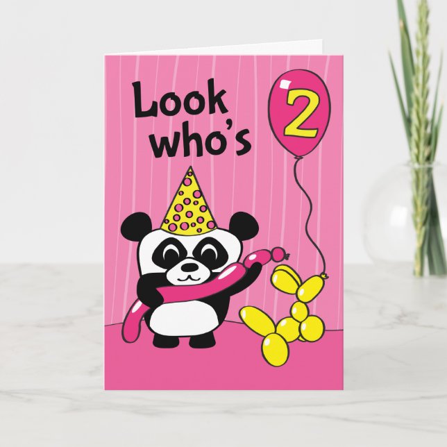 2nd Birthday - Girl Panda with Balloons Card (Front)