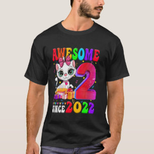2nd Birthday Girl Party Cute cat 2 Years Old Aweso T-Shirt