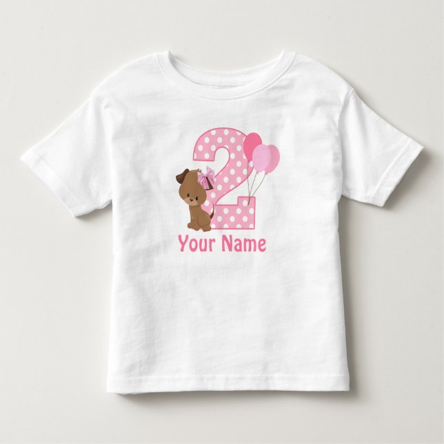 2nd Birthday Girl Puppy Personalised T Shirt (Front)
