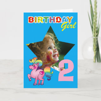 2nd Birthday Girl Unicorn Magic Photo Card