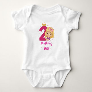 2nd Birthday Girl with Crown and Pink Number Baby Bodysuit