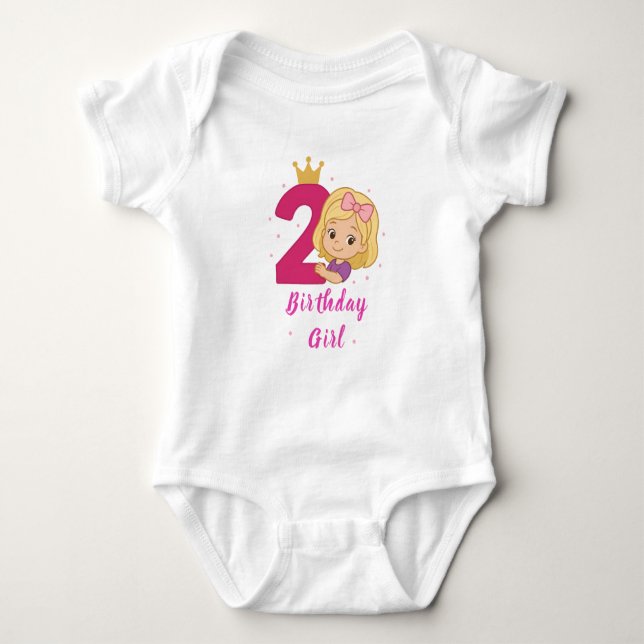 2nd Birthday Girl with Crown and Pink Number Baby Bodysuit (Front)