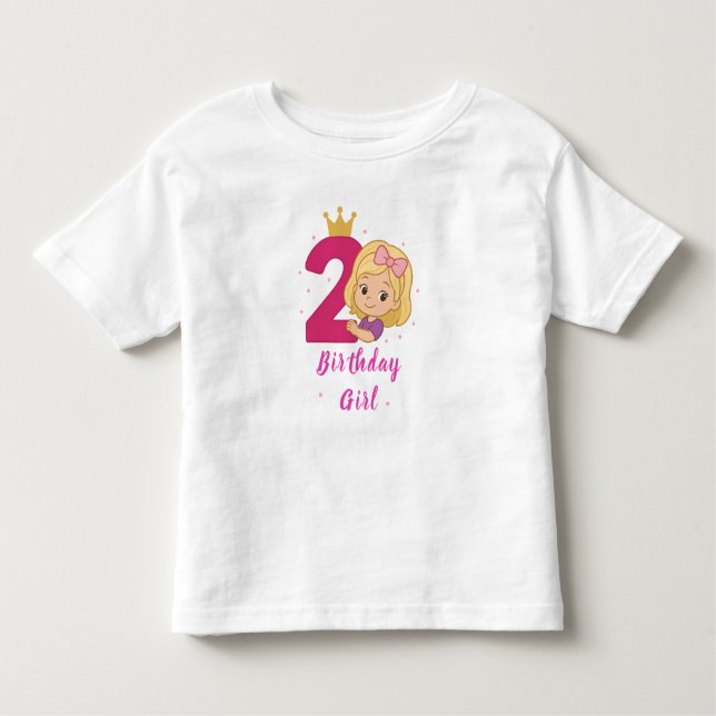 2nd Birthday Girl with Crown and Pink Number Toddler T-Shirt (Front)