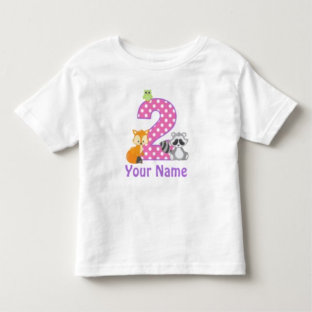 2nd Birthday Girl Woodland Animal Personalised Toddler T-Shirt (Front)