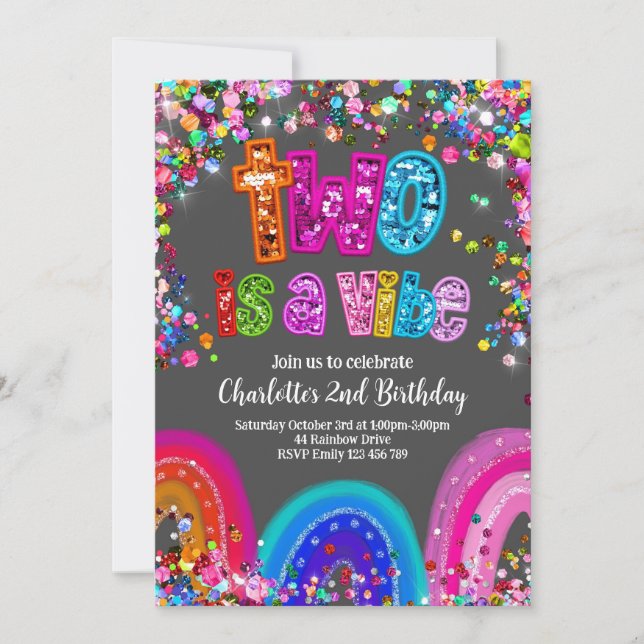 2nd Birthday Girls Glitter Party Invite (Front)