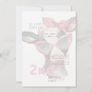 2nd Birthday Glasses on Pink Cow Pink Invitation