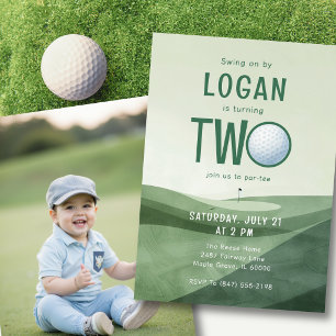 2nd Birthday Golf Par-tee Photo Watercolor Invitation