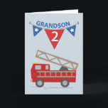 2nd Birthday Grandson, Firetruck Card<br><div class="desc">Birthday wishes are rushing through with this cute red fire truck to celebrate your Grandson's 2nd birthday!</div>