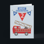 2nd Birthday Great Grandson, Firetruck Card<br><div class="desc">Birthday wishes are rushing through with this cute red fire truck to celebrate your Great Grandson’s FIRST birthday!</div>