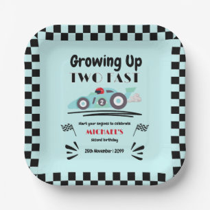 2nd Birthday Growing Up Two Fast Blue Race Car Paper Plate