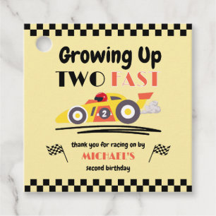2nd Birthday Growing Up Two Fast Yellow Race Car Favour Tags
