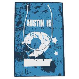 2nd Birthday Grunge Circle Stars HUES of BLUE Medium Gift Bag