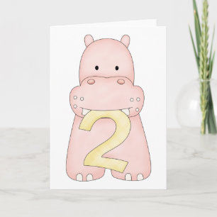2nd Birthday Hippo (pink) Card