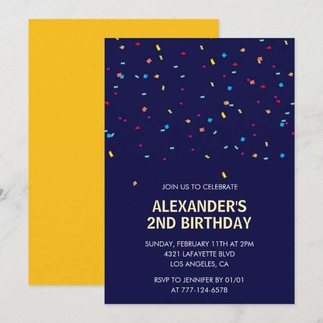 2nd birthday invitations Boy Confetti Modern (Front/Back)