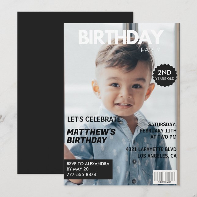 2nd birthday invitations for him Magazine Cover (Front/Back)