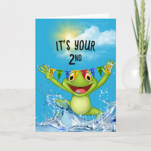2nd Birthday Jumping Frog in Water  Card