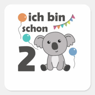 2nd Birthday Koala Two Years Old Cute Animals Square Sticker
