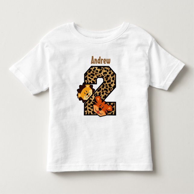 2nd Birthday Leopard Tiger Lion 2 Year Old Toddler T-Shirt (Front)