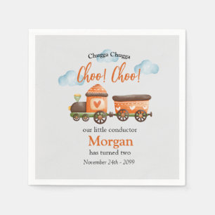 2nd Birthday Lovely Train Watercolor Party Napkin