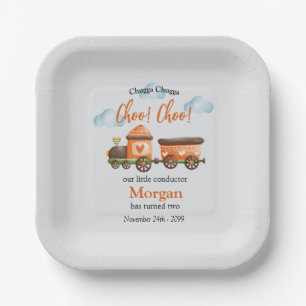 2nd Birthday Lovely Train Watercolor Party Paper Plate