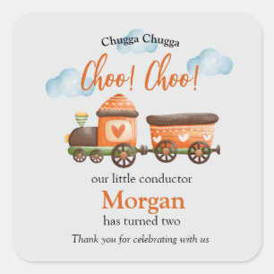 2nd Birthday Lovely Train Watercolor Party   Square Sticker