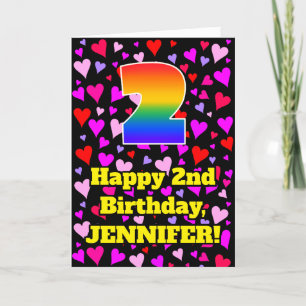 2nd Birthday: Loving Hearts Pattern, Rainbow # 2 Card